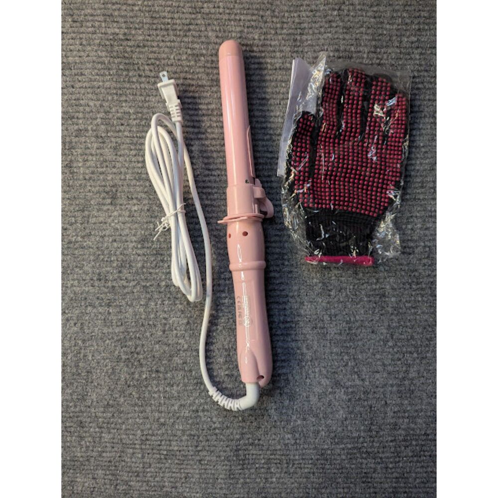 Professional Automatic Hair Curler Pink Adjustable Curling Iron w/ Glove and Box